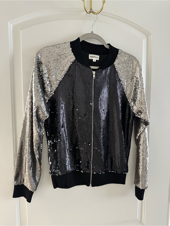 superdown Jackets & Blazers - superdown Black and Silver Sequin Bomber Jacket